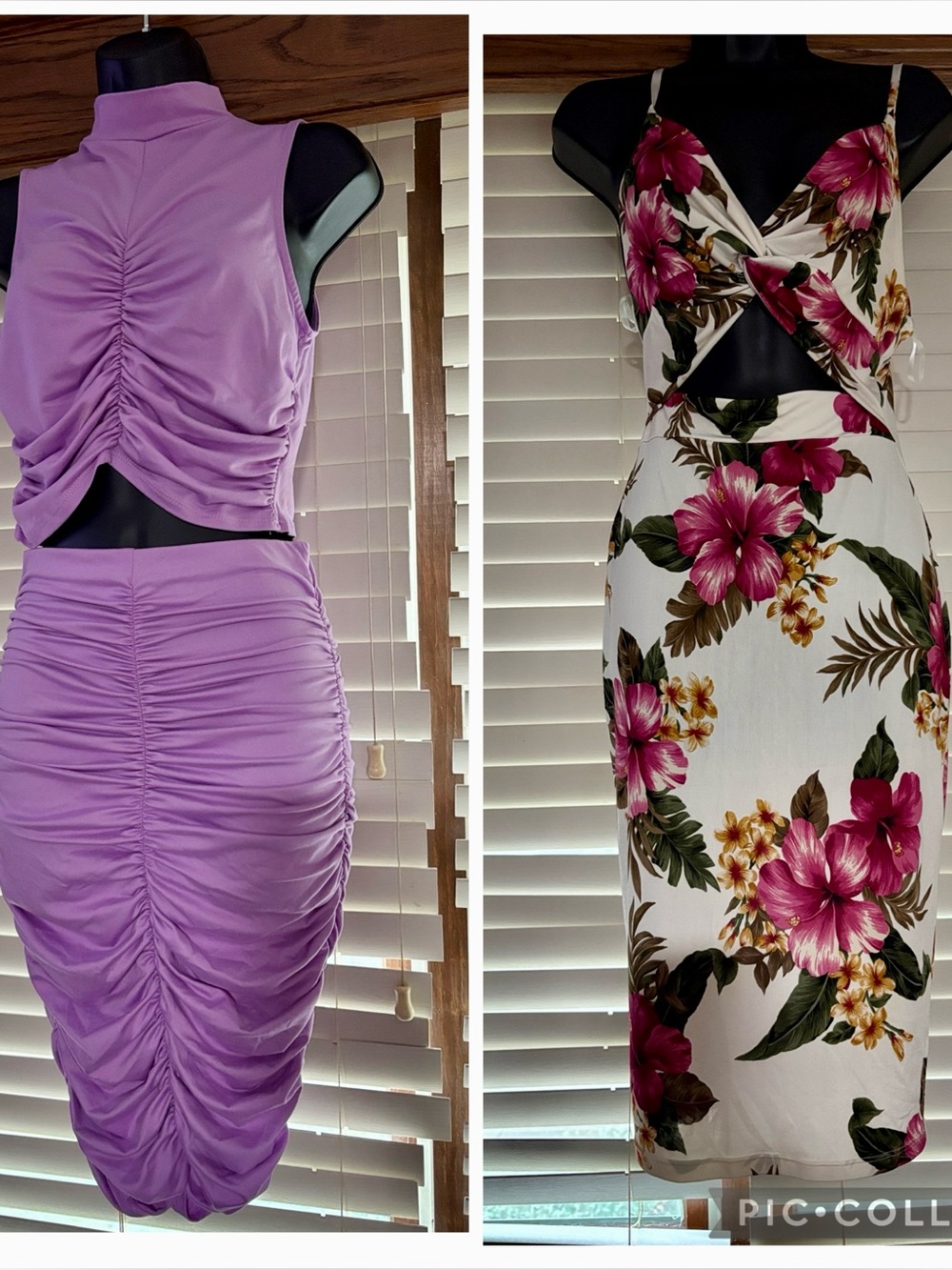 Fashion Nova White Midi Dress with Magenta Floral Print and 2pc skirt set